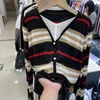 Moda damski sweter damski kurtka bluzki kaszmirowe swetra kaszmerowa w średnim dekolcie sukienka lustra luźna w paski Sweter cienki damskie okopy dzianiny rozmiar s-2xl