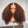 Châtaigne Brun Afro Crépus Bouclés V Partie Perruques Non Transformés 100% Cheveux Humains Sans Colle 250 Densité Jerry Vague Côté U Forme Fin Complète Fabriqué À La Machine