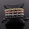 Beaded Strands Men Jewelry Bracelet Luxury 10mm Black CZ Pave Ball Charm Macrame Adjustable Gift Inte22