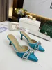 Designers Pumps Dress Sandals Satin Diamante Bow Shoes Crystal-Embellishments Rhinestone Shoe Spool Heels Sandal Women Slipper