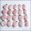 Konst och hantverk Rose Quartz Heart Natural Stone Charms Chakra Healing Pendant Diy Halsbandörhängen Jycken Making Sports20 Sports2010 Dhkhu