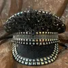 Berets Fashion Women Bride Military Hat Black Sequin Burning Bridal Captain Sergeant Luxury Rhinestone Festival Birthday Part HatBerets Wend