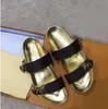 Women Summer Slippers slide sandals BOM DIA FLAT MULE 1A3R5M Cool Effortlessly Stylish Slides 2 Straps with Adjusted Gold Buckles sandals L555005