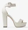 Summer Luxury Brand Mionne Platform Sandals Shoes !! Sexiga kvinnors pumpar Crystal Buckle Block Heels Lady Dress Party Wedding EU35-43