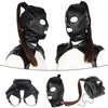 Maski imprezowe lateksy unisex maska ​​kaptura seksowne pu skórzane maski mężczyźni kobiety cosplay flirt 220823