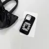 Advanced rhinestone buckle phone cases 14 13 12 pro max 11 bright black paint leather fashion phone case