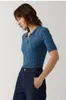 509 2022 Summer Kint Manica corta Collo con risvolto Marca Stesso stile Maglione Blu Abbigliamento da donna di lusso weikey