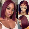 Bourgogne Bob Wig 99J Red Blonde Colored Peruansk Human Hair Wigs Pre-Pluwted Short Straight Lace Front Synthetic Wig