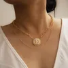 Collane con ciondolo HuaTang Collana girocollo multistrato in pietra di cristallo alla moda per le donne Catene geometriche in lega di clavicola Gioielli per feste femminili 135