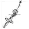 Navelklockknapp ringer kroppsmycken Europeiska och amerikanska Sier Cross Zircon Pendant Belly Ring Medical Hypoallergenic Human Piercing Acce