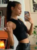 Black Crop Top Cut Out Women Sleeveless Sexy Tank 90s Solid Slim Drawstring Vest O Neck Camis Fairycore Y2K Clothes 220318