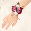 Wrist Flower Wedding Bridesmaid Hand Rose Artificial Flowers Ribbon Party Prom 3colors W1986b