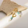 Hoop Huggie Orecchini pendenti con perle di perle di turchese in pietra naturale in acciaio inossidabile dorato per gioielli da viaggio per ragazze da donnaHoop