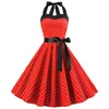 Seksi Retro Kırmızı Polka Dot Elbise Audrey Hepburn Vintage Halter 50 S 60 S Gotik Pin Yukarı Rockabilly Artı Boyutu Robe 220418