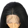 Parrucche sintetiche a getto scivolare in nero color yaki parrucca anteriore in pizzo dritto per donne fasci di fibersintetici resistenti al calore di chiusura
