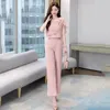 Frauen Zwei Stück Hosen Sommer Mode Professionelle Anzug frauen Kurzarm Hohe Taille Chiffon Breite Bein Zwei-stück setDamen