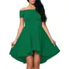 Summer Women Casual Off the Shoulder Dress Short Sleeve High Low Skater Cocktail Party Evening Wedding Dresses W220315