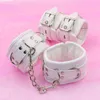 Nxy Bondage Bdsm White Pu Leather Soft Padded Handcuffs Anklecuffs for Sex Games Restraint Cosplay Wrist Hand/ankle Cuffs Toys 220419