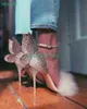 Vinapobo New Women's Sandals Decord Pink Fur Fur Bling High High Summer Shoes for Women Fashion Shilettos Zapatos Mujer220513