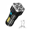 Ficklampor facklor 4 -lamp LED multifunktionell stark ljus USB -laddningsbar fackla cob -sida utomhus multifunktionell spotlightflas2500056
