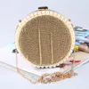 Evening Bags Circular Round Ladies Gold Crystal Pearl Clutch Bag Rhinestones Bride Wedding Clutches Purse Women Party Mini HandbagsEvening