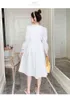 Sweet Fairy Maternity Dresses Long Sleeves Square Collar High Waist Bow Dress Pregnant Woman Empired Cotton Princess Dress White J220628