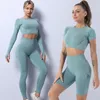 2 pièces ensemble de Yoga sans couture femmes survêtement taille haute Leggings vêtements d'entraînement vêtements de sport Fitness haut court costumes de sport ensemble de gymnastique 220513