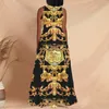 Noisydesigns Altın Kadınlar Yaz Kolsuz Lüks Çiçek Deseni Sıradan Gevşek Salıncak Maksi Elbise Akşam Damlası 220627