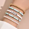 Bohemian Multicolor Pearl Soft Pottery Beaded Strands Set for Women Fashion Colorful Beach Bracelets Couples Jewelry Gift 5PCS/SET