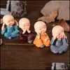 Novelty Items Home Decor Garden 4 Pcs/Lot Creative Small Buddha Statue Monk Resin Figurine Crafts Decorative Ornaments Car Accessories 230