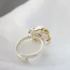 Pierścienie klastra Prawdziwe 925 Sterling Srebrna moda kobiety Otwarcie Regulowany Pierścień liściowy Naturalny Pearl 18K Gold Plated Wedding Party Giftcl