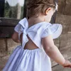 Korean stil sommar spädbarn flickor klänning flygande ärm bomullslinne född baby flickor prinsessan klänning barn festklänningar 220707