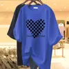 Young Womens T Shirt Checkerboard Heart-Shaped Long Tees Couples Simple Fashion Shirts Fluorescent Green Tshirt For Mens And Womens