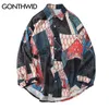 Gonthwid japonês ukiyo e geometria de retalhos de retalhos de manga longa camisas de manga longa 2020 hip hop casuais camisetas homens homens tops de moda lj200925