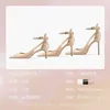 Berühmte Marke 2022 Neue Sommer Echtes Leder High Heels Marke frauen Pumpen Dünne Ferse Spitze Schuhe Sexy Mode Sandalen abendkleid Schuhe8cm Designer Klassischen Luxus