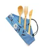 Ensembles de vaisselle Ustensiles réutilisables portables en bambou avec couverts de voyage de brosse à dents en nylon