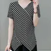 Mode Temperament Frühling Sommer Streifen Langarm V-ausschnitt frauen Hemd Spleißen Casual Lose Spitze Elegante Tops L220705