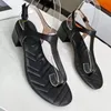 Men women large high-quality thick heel sandals fashion leather sewn striped slippers comfortable heel 4.5cm luxury show party beach shoes delivery box size 35-45
