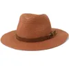 Cappelli a tesa larga HT3635 Cappello di paglia Uomo Donna Estate Cintura in pelle da sole Cappelli stile Fedora e borsalino Jazz Panama Cappellino da spiaggia da viaggio Maschio Femmina Eger22