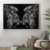 Zwei Löwen Poster und Drucke Afrikanische Wildtiere Leinwand Malerei Schwarzer Löwe Kunst Bilder An Der Wand Moderne Wohnkultur Wandmalereien