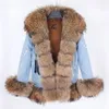 Maomaokong 모피 칼라 울트라 짧은 데님 모피 재킷 여성 플러스 벨벳 두꺼운 라이너 캐주얼 재킷 LJ201021