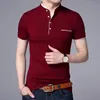 Moda polo camisa mens verão mandarim colarinho fino ajuste botão de cor sólida respirável polos casuais roupas masculinas 220614