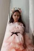 Girl's jurken Puffy First Communion for Girls Vestido Daminha Strapless Flower Girl Dress Hi Low TuLle Comunion Party Desgirl's