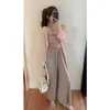 Women's Two Piece Pants Blouse Camis 3 Set Ladies Korean Pink Halter Pure Desire Wind Long Sleeve Cardigan Loose Casual Women Summer SuitWom