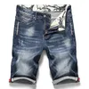 夏の男性Sストレッチ短いジーンズファッションカジュアルスリムフィット高品質の弾性デニムショーツオスのブランド服220714