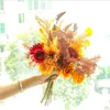 Autumn Fake Rose Flowers High Quality Fall Gerbera Daisy Artificial Flower Long Bouquet for Home Wedding Decoration Autumn leave 220406