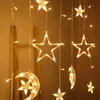 Led Star Moon Lamp Candle Snowflake Fairy Gordijn Touwlichten Garland Kerstlamp voor kamer Huis Wedding Party Raam Decor