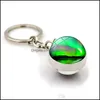 Nyckelringar mode accessoarer norrsken Time Gem Keychain Keyring Double-Sided Glass Ball Charm Pendant Creative Women Män smycken Bes