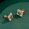 Stud Vinregem 9K Rose Gold Round 4MM Emerald Simulated Moissanite Flowers Studs Earrings For Women Vintage Jewelry Drop AU375Stud