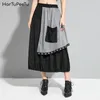 スカートの不規則なスカートの女性の長いクール2022春の夏のプラスサイズの緩いパッチワークの金属製のリングを飾る弾性ウエストポケット